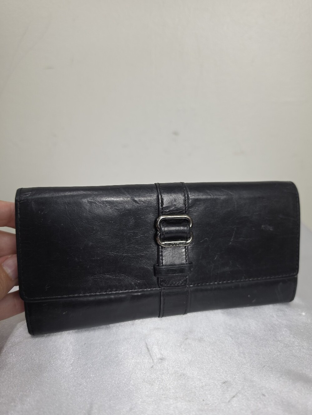 RUDSAK Black Leather Continental Wallet with Buckle Detail